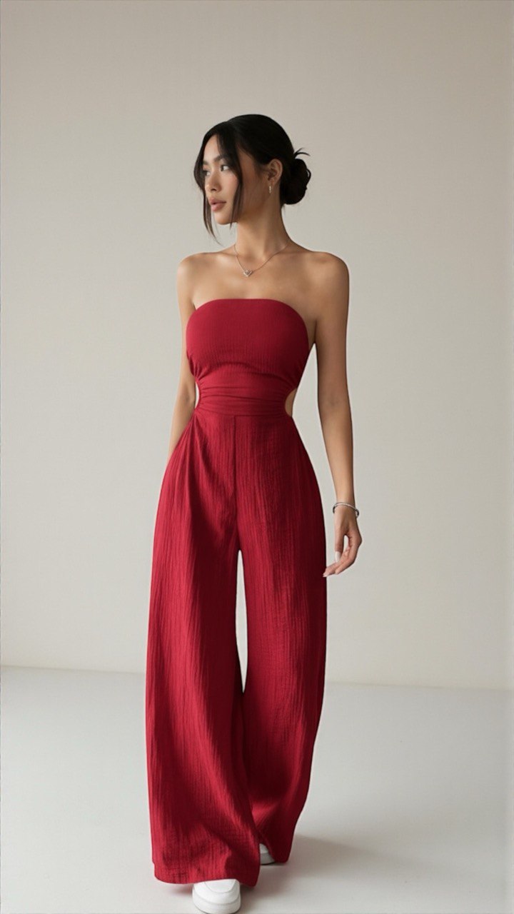 Mono Largo Rojo Strapless 1 Conjunto rojo strapless