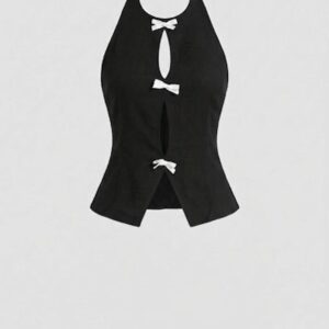 Blusa Negra Con Lazos Blancos