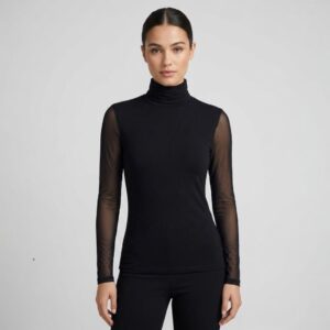 Blusa negra malla y cuello alto