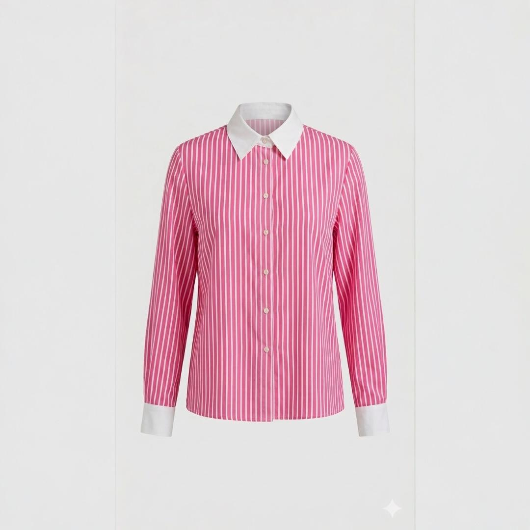 Camisa de rayas con cuello blanco 2 Camisa rosa con cuello blanco