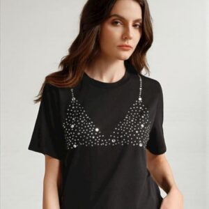 Camiseta Negra Estampado Brillante