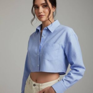 Crop Top Azul Manga Larga