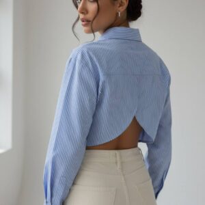 Crop Top Azul Manga Larga