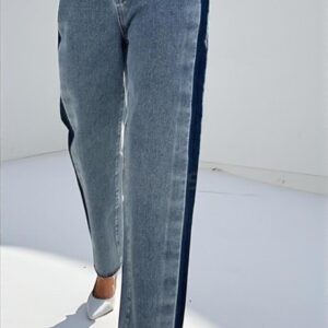 Jeans Oscuro Con Linea Azul