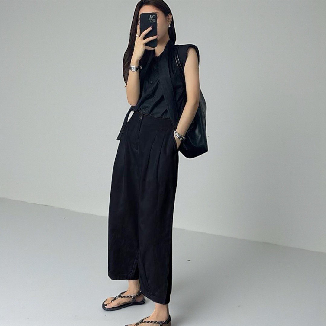 Pantalon Ancho Negro 1 Pantalon De Tela Negro