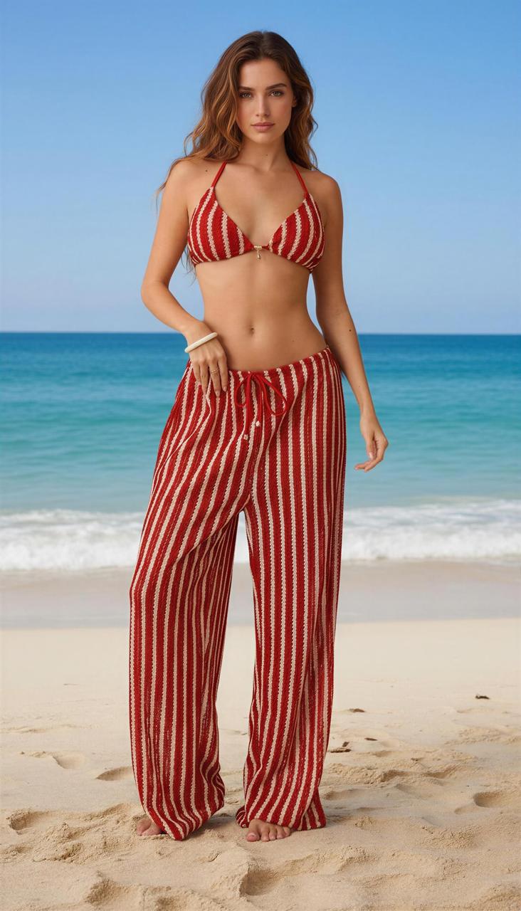 Traje De Baño Rojo Rayado 2 Traje De Baño Rojo Rayado