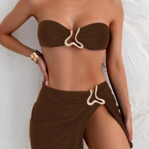 Traje de baño café strapless