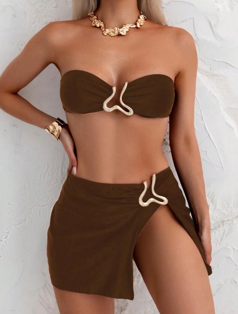 Traje de baño café strapless 1 Traje de baño café strapless