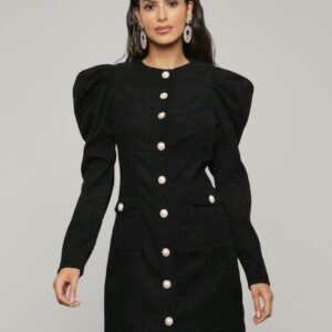 Vestido Negro Botones Frontales