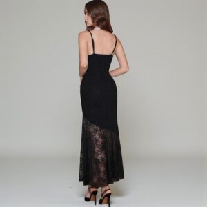Vestido Negro Largo Con Malla