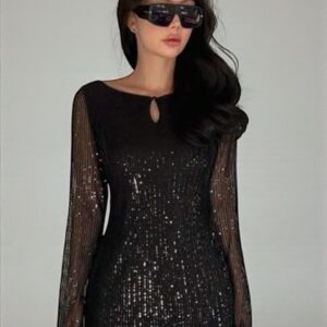 Vestido Negro Manga Larga Malla