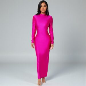 Vestido Rosa Manga Larga