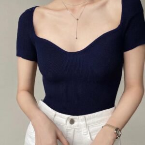 Blusa Azul Cuello Corazón