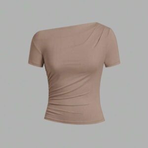 Blusa Café Claro Manga Caida