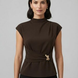 Blusa Café Con Hebilla Metálica