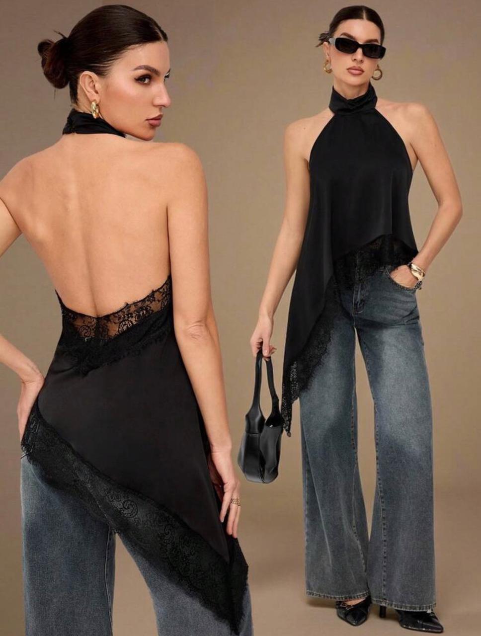 Blusa Negra Larga Con Cuello Alto 3 1