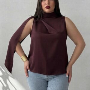 Blusa Ocre Cuello Alto Con Lazo