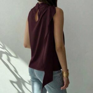 Blusa Ocre Cuello Alto Con Lazo