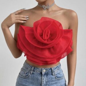 Blusa Roja Con Forma De Flor
