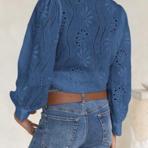 Camisa Azul Manga Larga Bordada