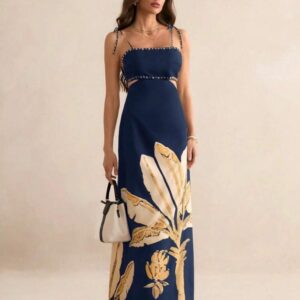 Vestido Azul Floral Largo