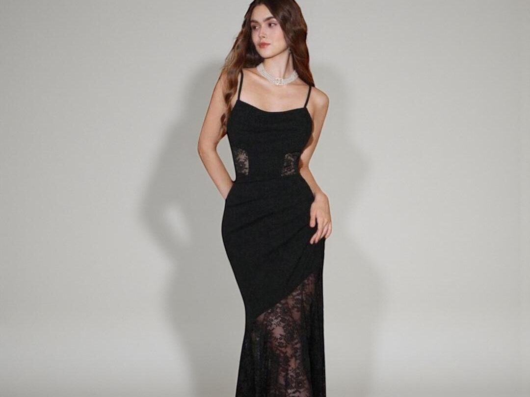 Vestido Negro Largo Con Malla edited