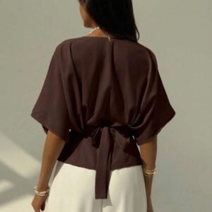 Blusa Café Manga Mariposa