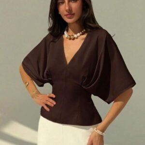 Blusa Café Manga Mariposa