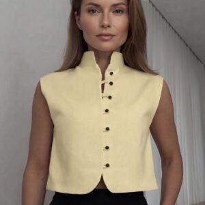 Top Amarillo Sin Manga Cuello Alto