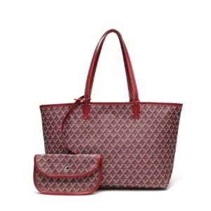 Set Bolso Tote con Cartera Borgoña y Rojo