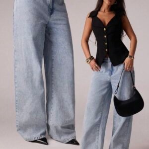 Jeans Ancho de Mezclilla Claro