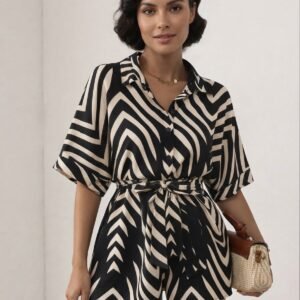 Mono Corto Estampado Negro y beige
