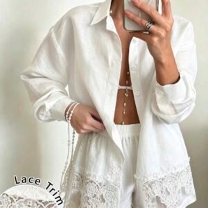 Conjunto camisa Manga Larga Y Short Con Encaje