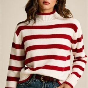 Sueter Cuello Alto Blanco Con Rayas